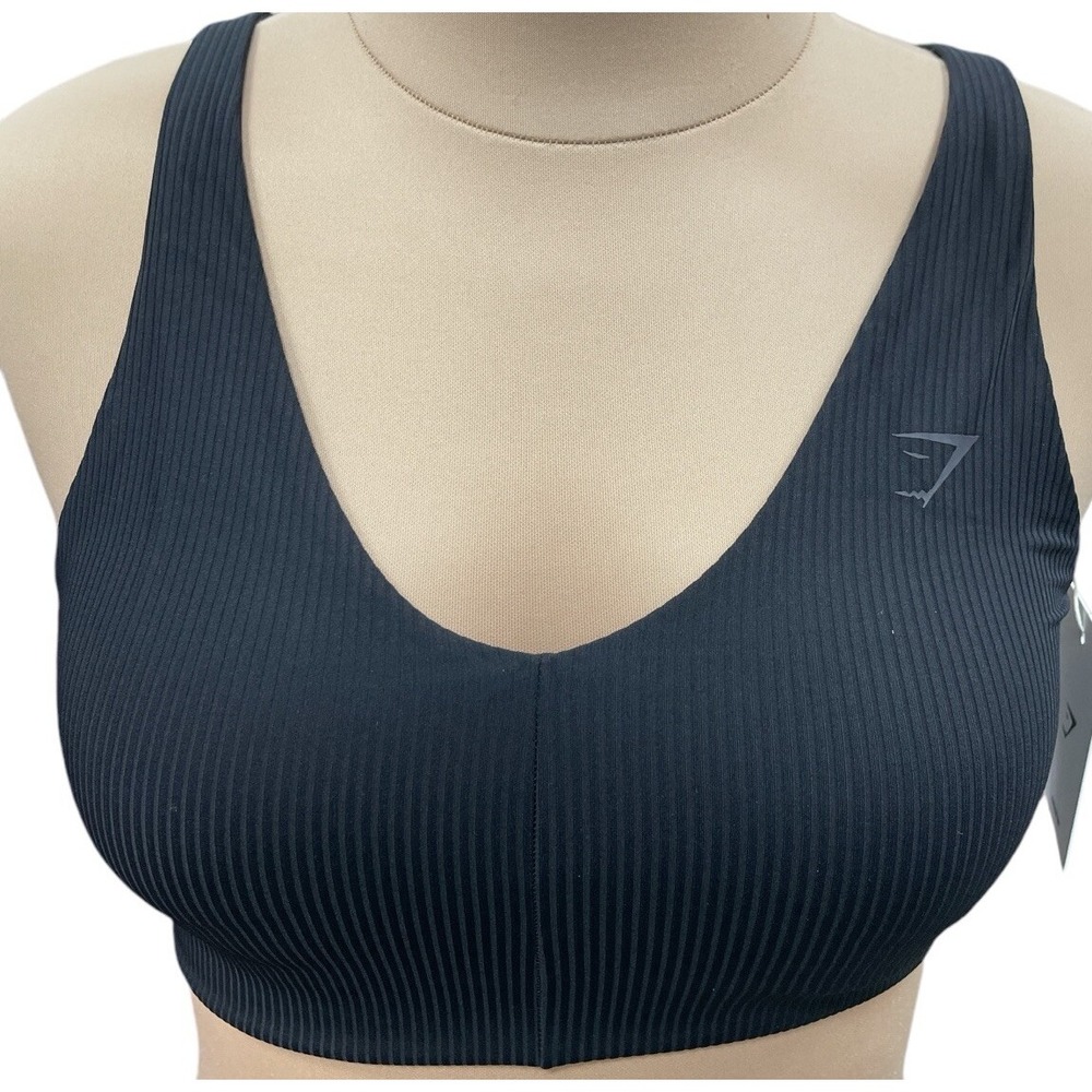 Gymshark Womens  Ribbed Sports Bra  Medium Support Black Size Small NWTS